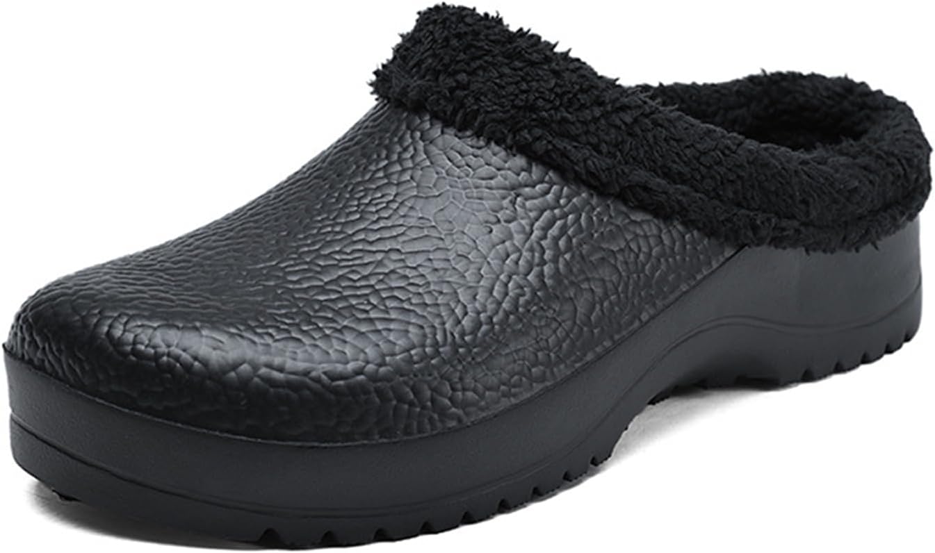 

Тапочки Abborora с мемори-пенной стелькой для мужчин, с подкладкой из флиса, закрытым носком, водонепроницаемые, противоскользящие, зимние теплые домашние тапочки, черный