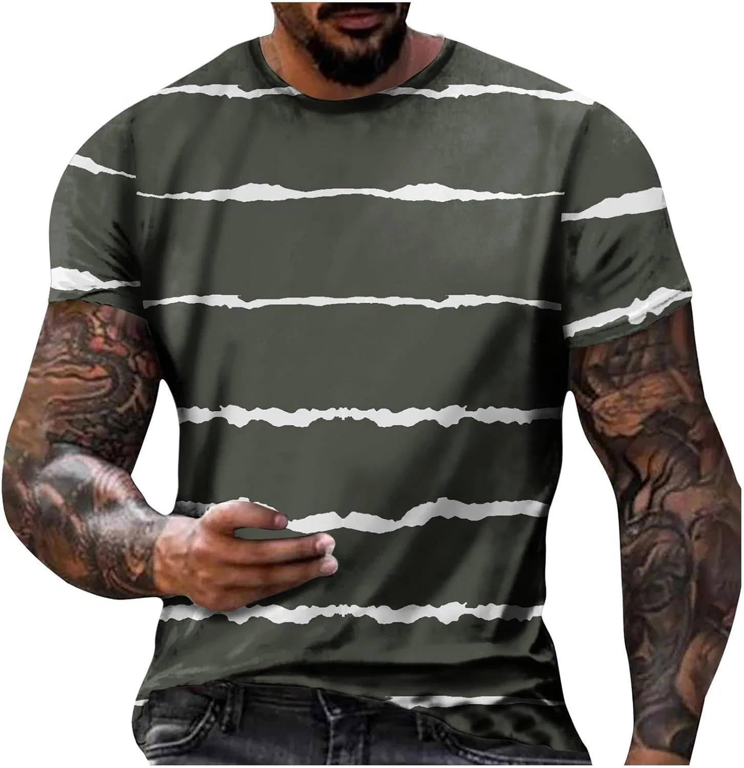 Мужская футболка с цветными блоками, Striped Cotton, Black/White