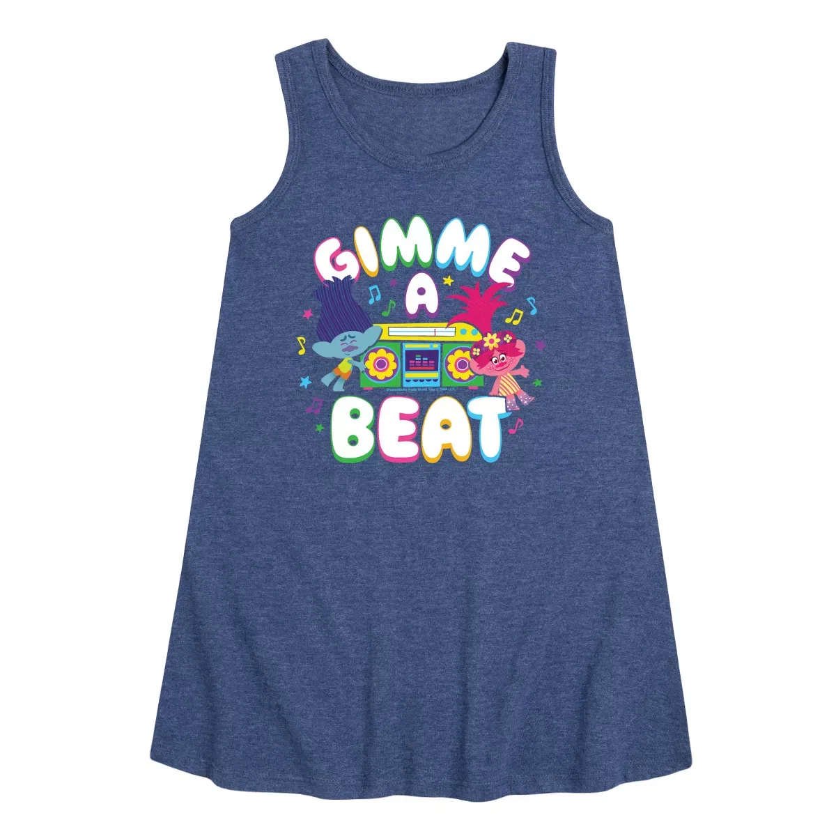 Детское платье-трапеция с принтом Gimme A Beat Branch and Poppy Trolls, Heather Navy