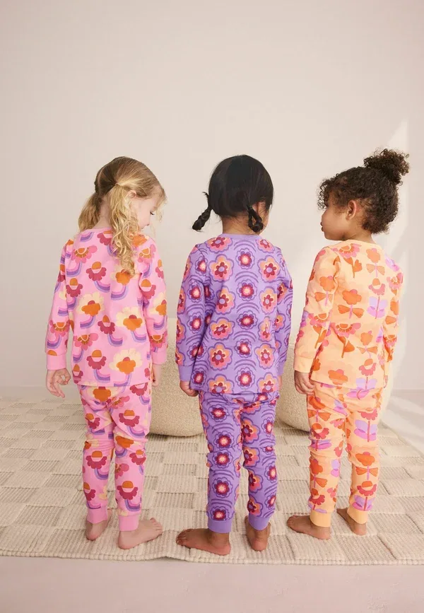 Пижамный комплект из 3 предметов, хлопок, Regular Fit Retro Floral Print Snuggle Pyjamas 3 Pack, Next, Pink, Purple, фиолетовый/розовый — фото 2