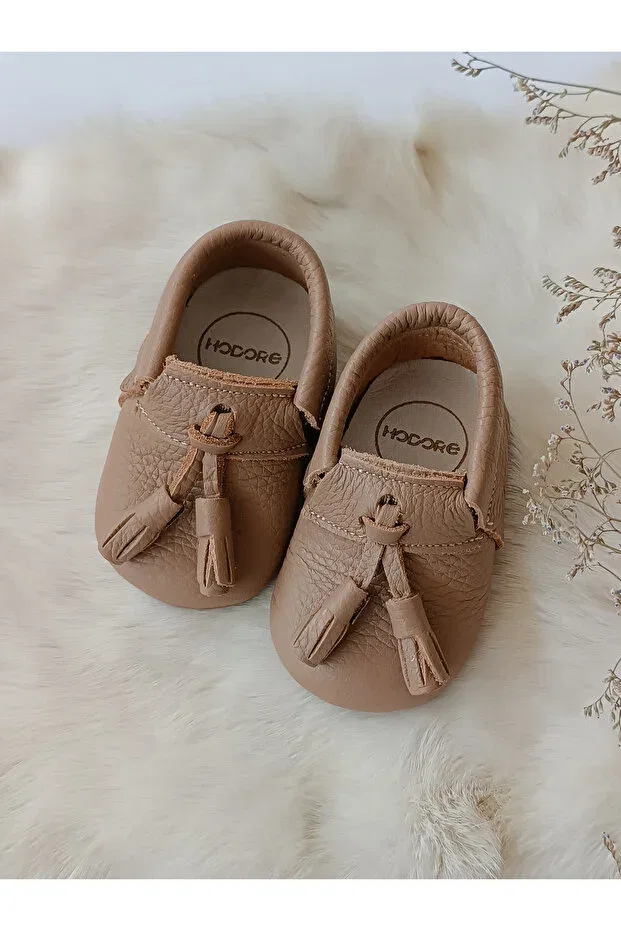 Детские туфли без каблука с принтом Axel plain mink genuine leather baby loafer Hodore, Plain Mink