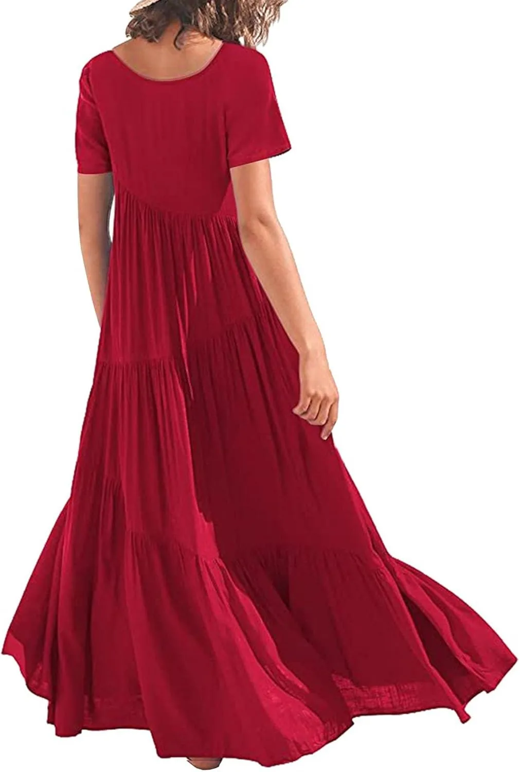 Женское платье Easter Dress летнее повседневное бохо с цветочным принтом макси с круглым вырезом струящееся для пляжа и отпуска Generic, красный — фото 4