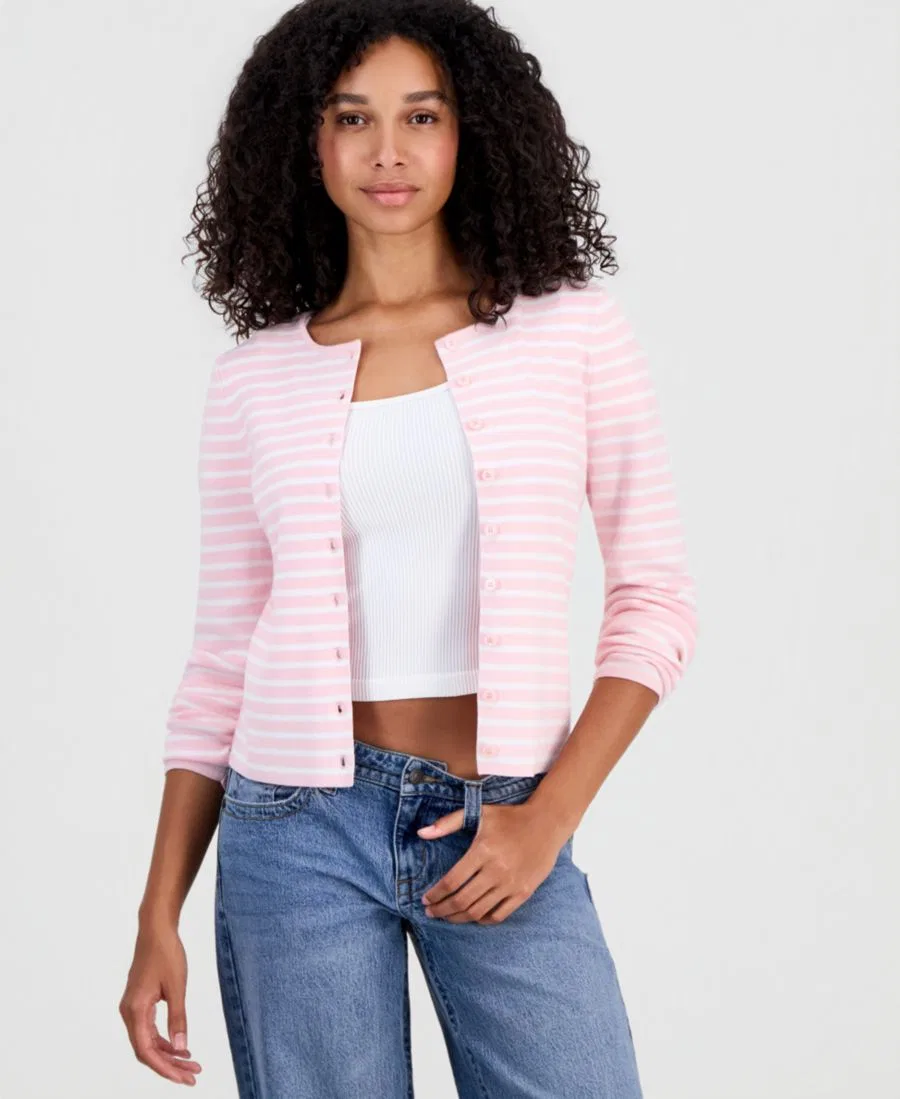 Кардиган с принтом в полоску, модель Hooked Up by IOT, Pink White Stripe