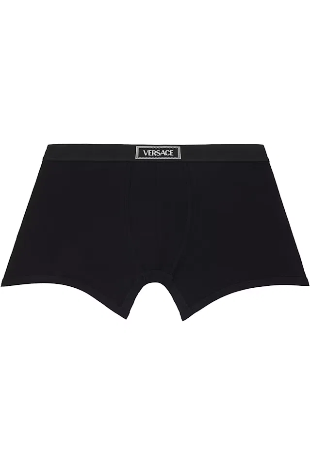 Черные хлопковые ребристые длинные боксерские трусы Versace