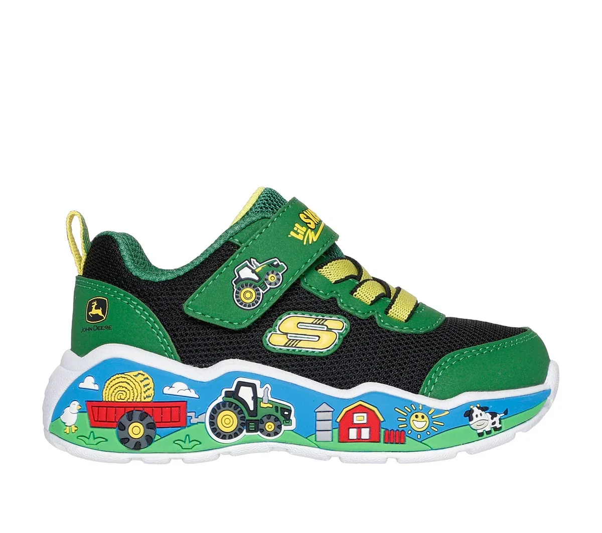 Детские кроссовки John Deere Play Scene - Barn-Squad Buddies Skechers, зелёный/черный