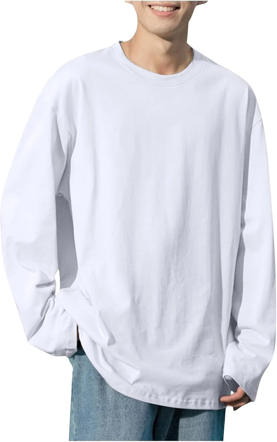 Мужская футболка с длинным рукавом из хлопка, White