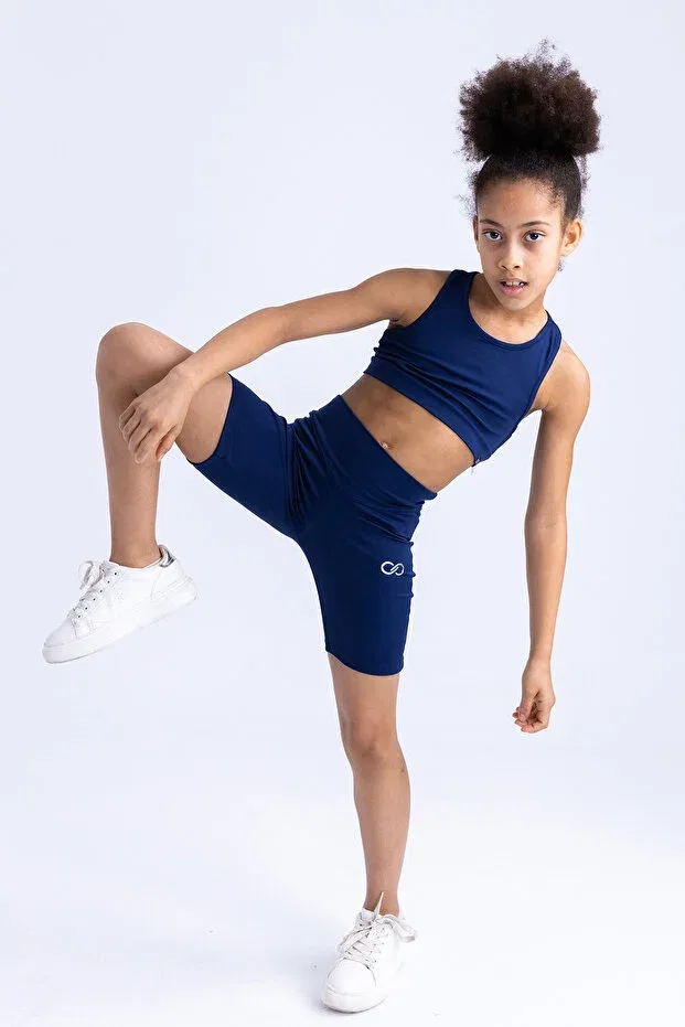 Детские леггинсы для девочек скинни Nancy Neon Biker Tights Colorinas, Navy Blue — фото 2