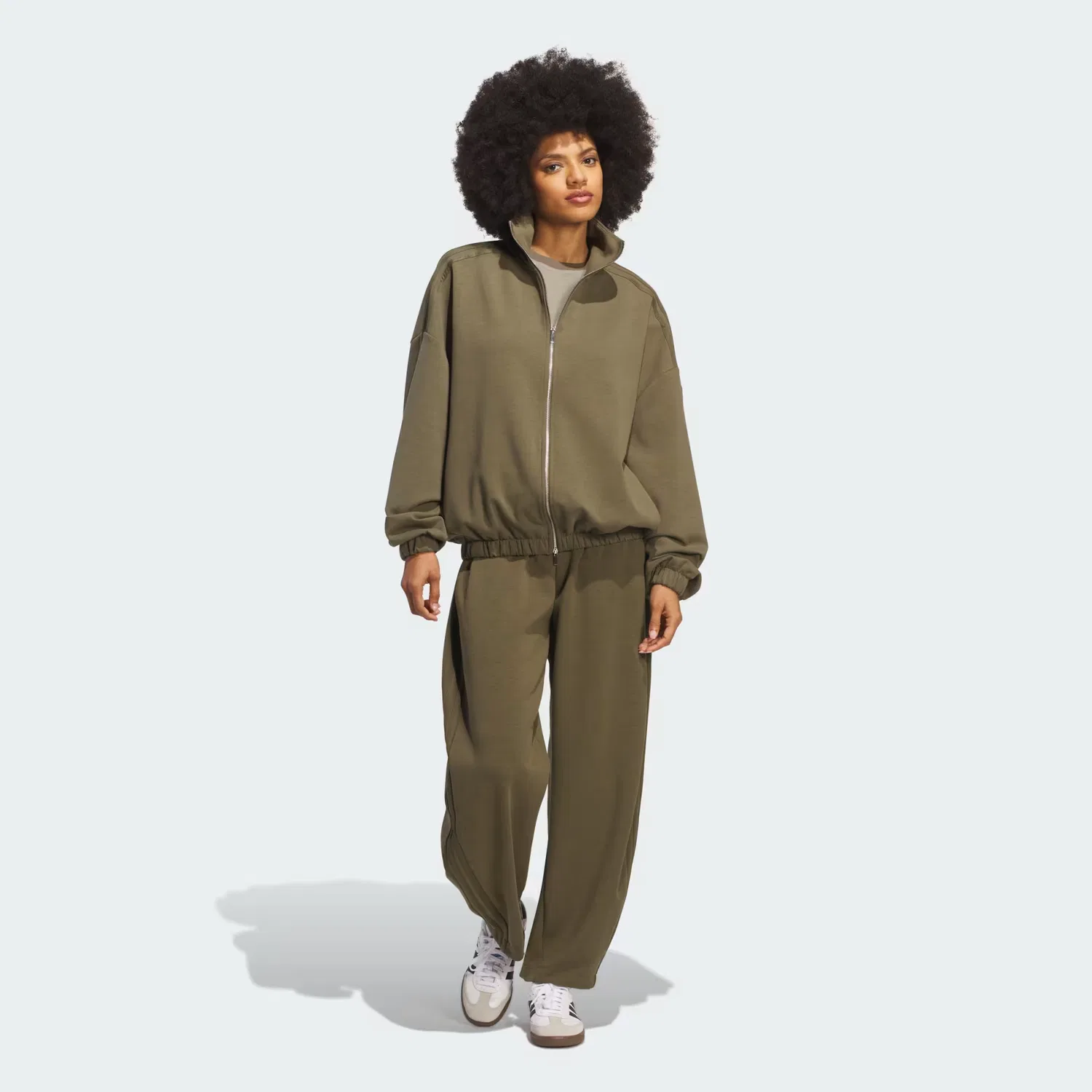 Женская толстовка на молнии оверсайз Adidas Originals, Olive Strata — фото 3