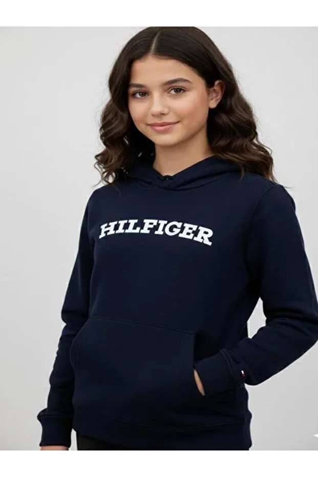 Детское худи для девочек хлопковое Tommy Hilfiger, Navy Blue — фото 4
