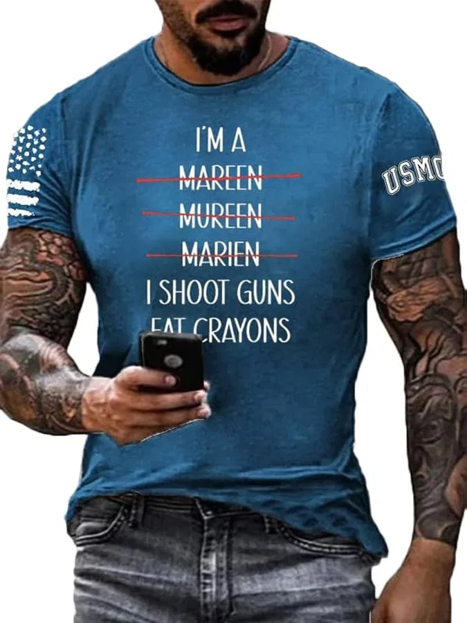 Мужская футболка с принтом I'M A Marine I Shoot Guns Eat Crayons, синий