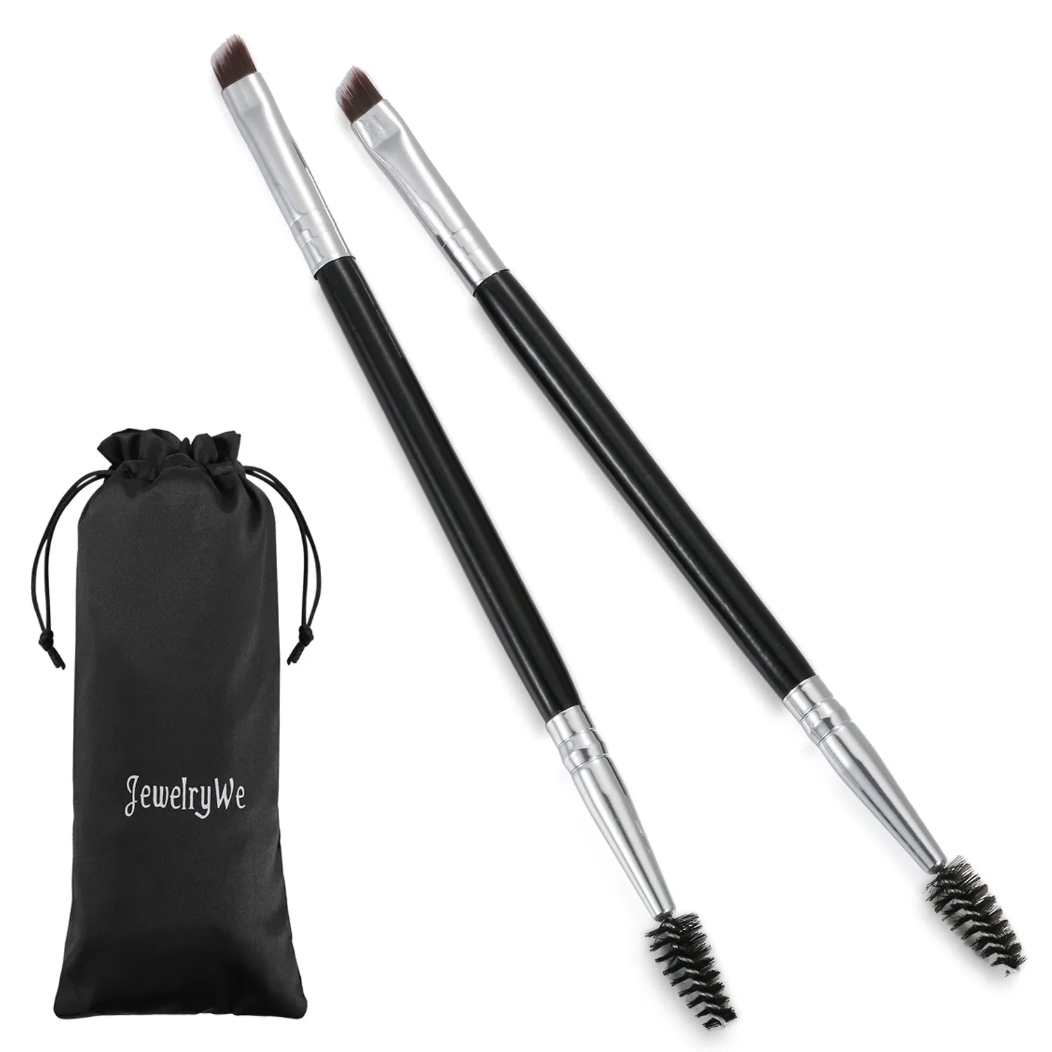 Набор кистей для бровей, 2 шт, JewelryWe, 15.3 см, Black Silver