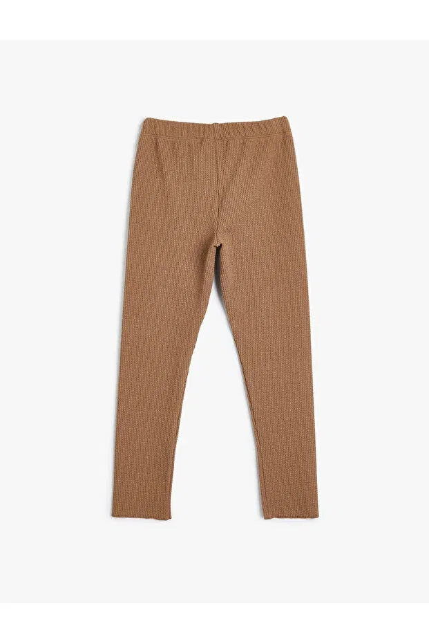 Детские леггинсы для девочек хлопковые Basic Leggings Ribbed Single Pocket Detail Koton, Ecru — фото 2