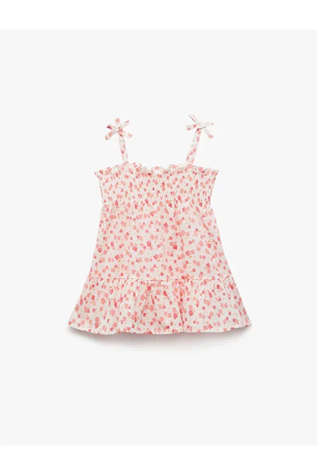 Детское платье для девочек хлопковое с принтом Bow Detailed Gimp Strap Floral Mini Koton, Pink Patterned