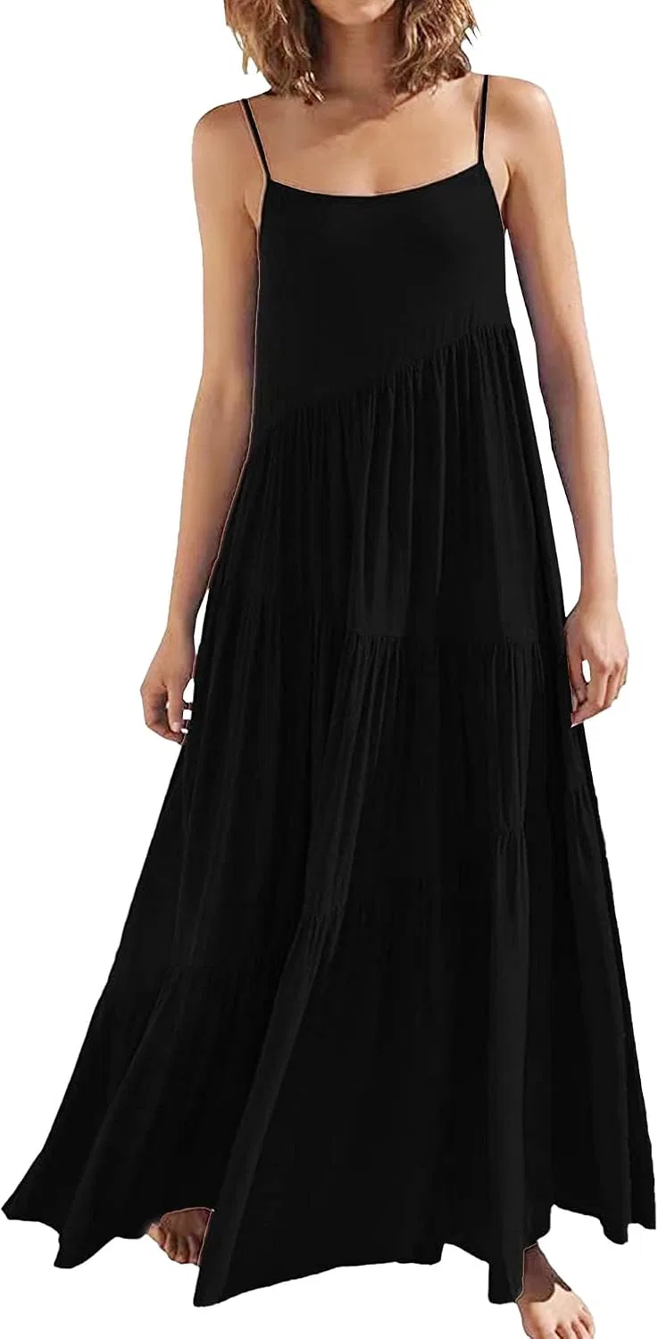 Женское летнее платье свободное плиссированное асимметричное, Black