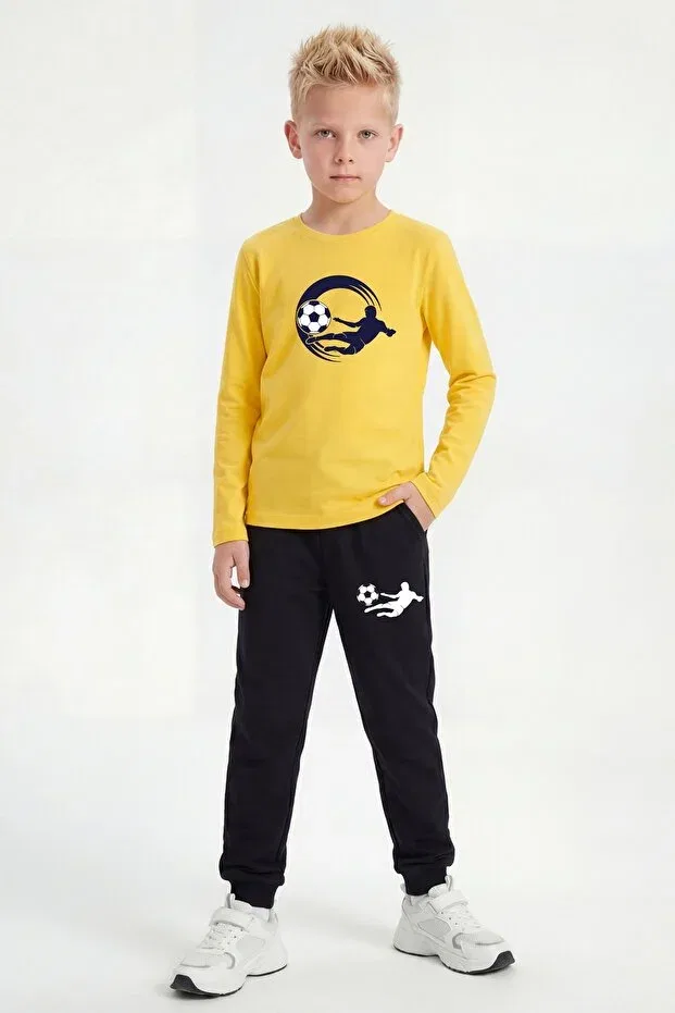 Детский комплект из свитшота и брюк с принтом 3-piece tracksuit set Ya Ko Kids, Sax Yellow Mint — фото 3