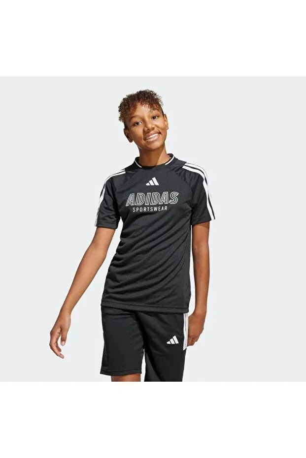 Детская футболка для девочек хлопковая House of tiro kids t-shirt Adidas, Black — фото 3