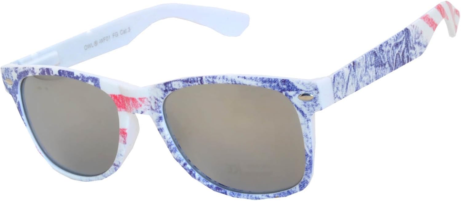 

Классические солнцезащитные очки OWL American Patriot с оправой в виде американского флага США, дымчатыми зеркальными и прозрачными линзами, Faded Flag / Silver Mirror Lens