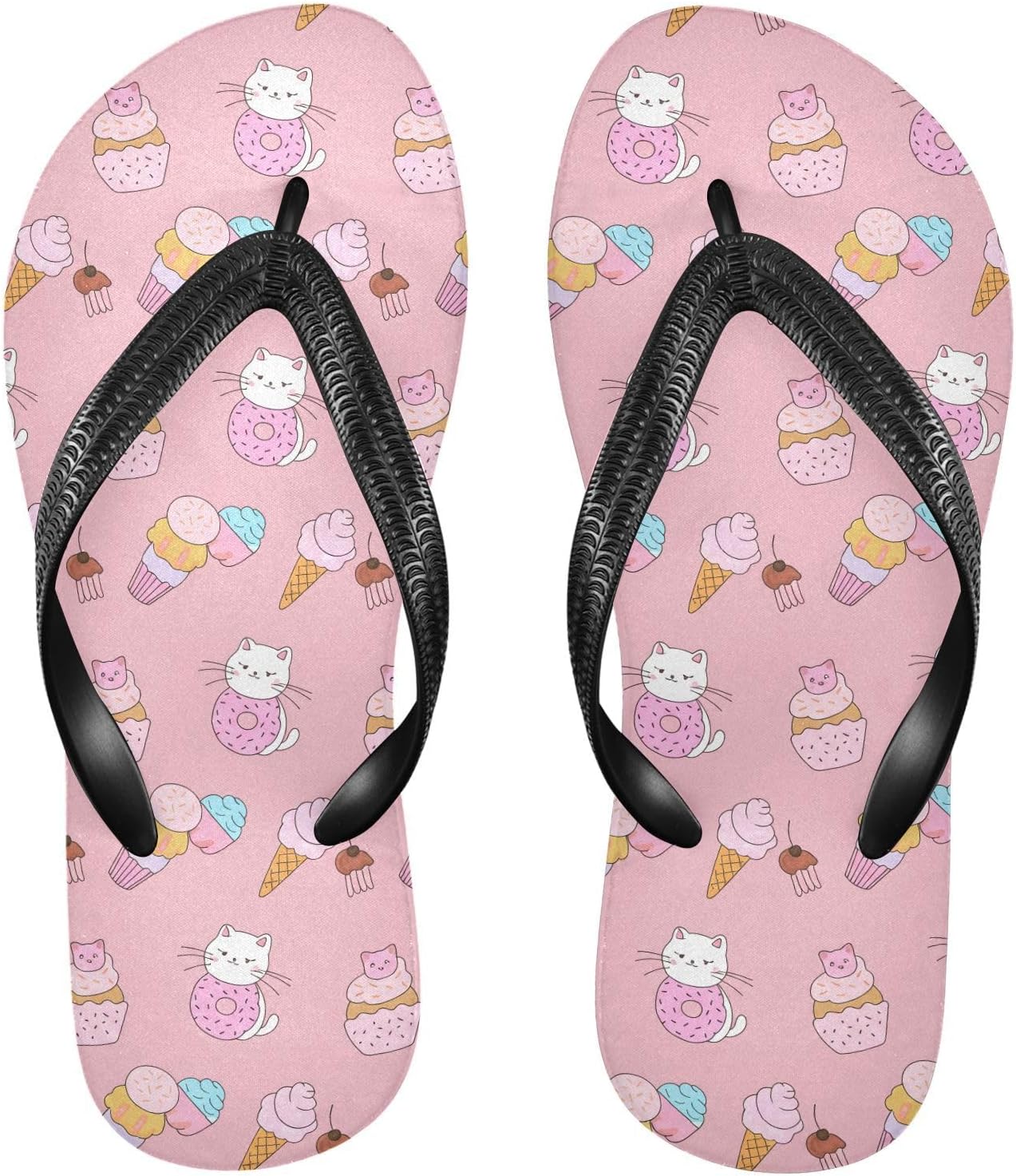 

Летние пляжные шлепанцы Cute Cats с пончиком для женщин и мужчин, повседневные сандалии для душа 20861729 Kfbe, розовый
