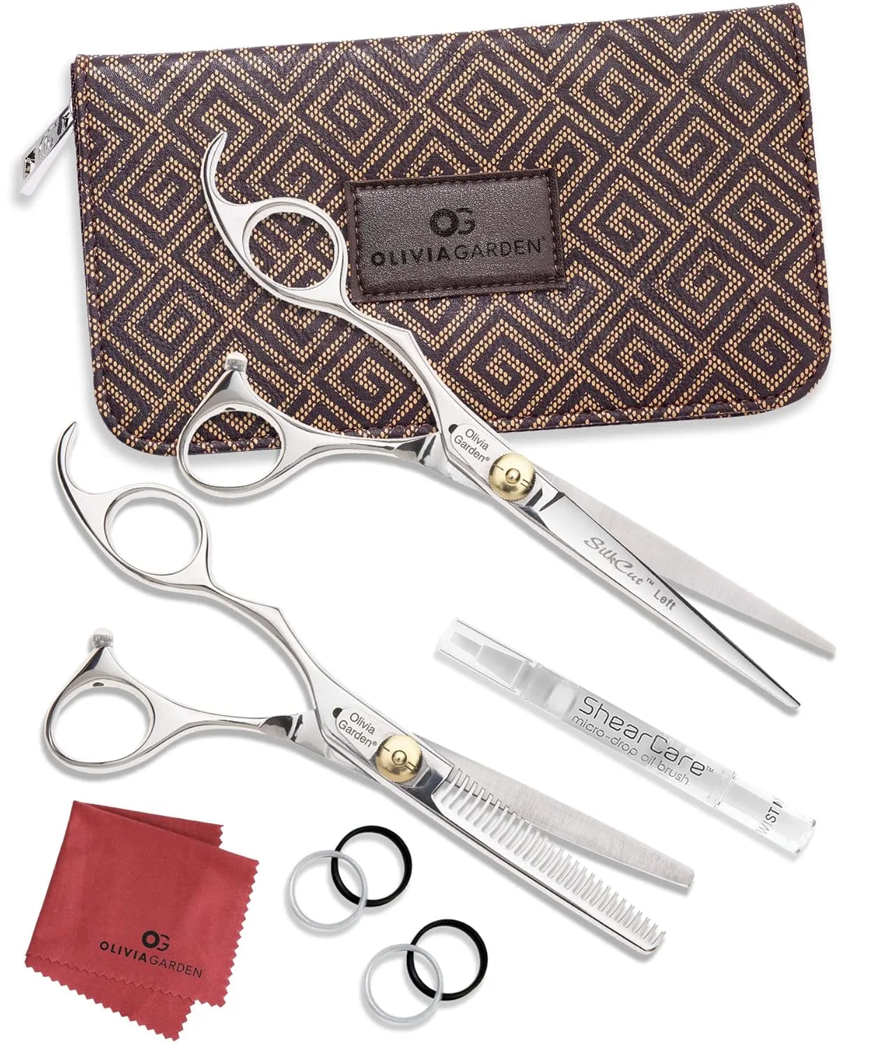 Набор для начинающих Olivia Garden SilkCut Shears - включает профессиональные ножницы для стрижки волос, филировочную машинку, футляр и аксессуары - острые как бритва ножницы для левшей 6.5" для левшей (модель SKC05LH), Silver