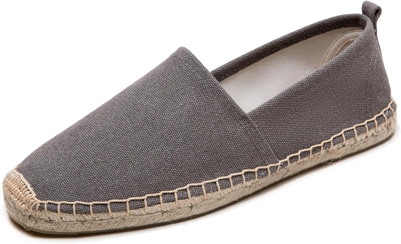 

Мужские плоские эспадрильи- мужские кроссовки, повседневные удобные льняные туфли, веганские брезентовые туфли, мужские плоские туфли, не скользящая подошва, подходящая для лета, весны, осени, любого сценария Eobzunu, серый