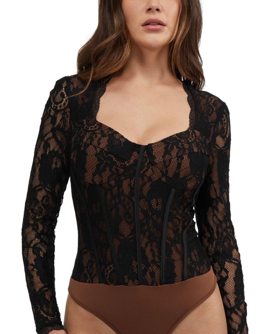 

Женский кружевной боди-бюстье с фестончатой отделкой Bebe, Black / aztec