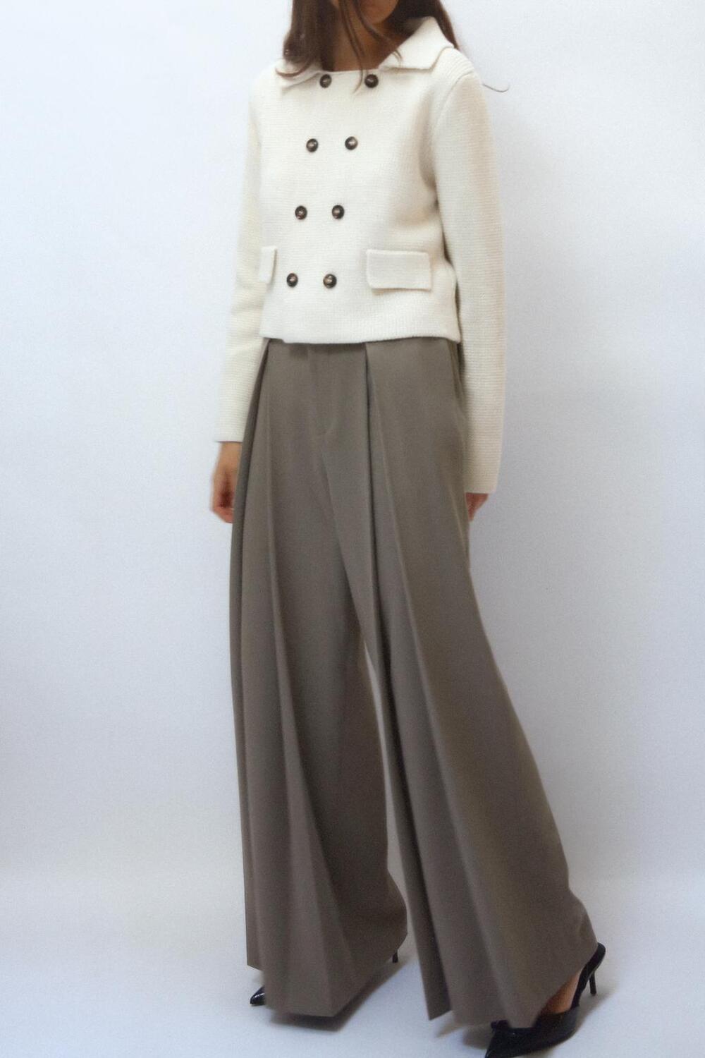 

Широкие брюки с поясом ZARA, камень