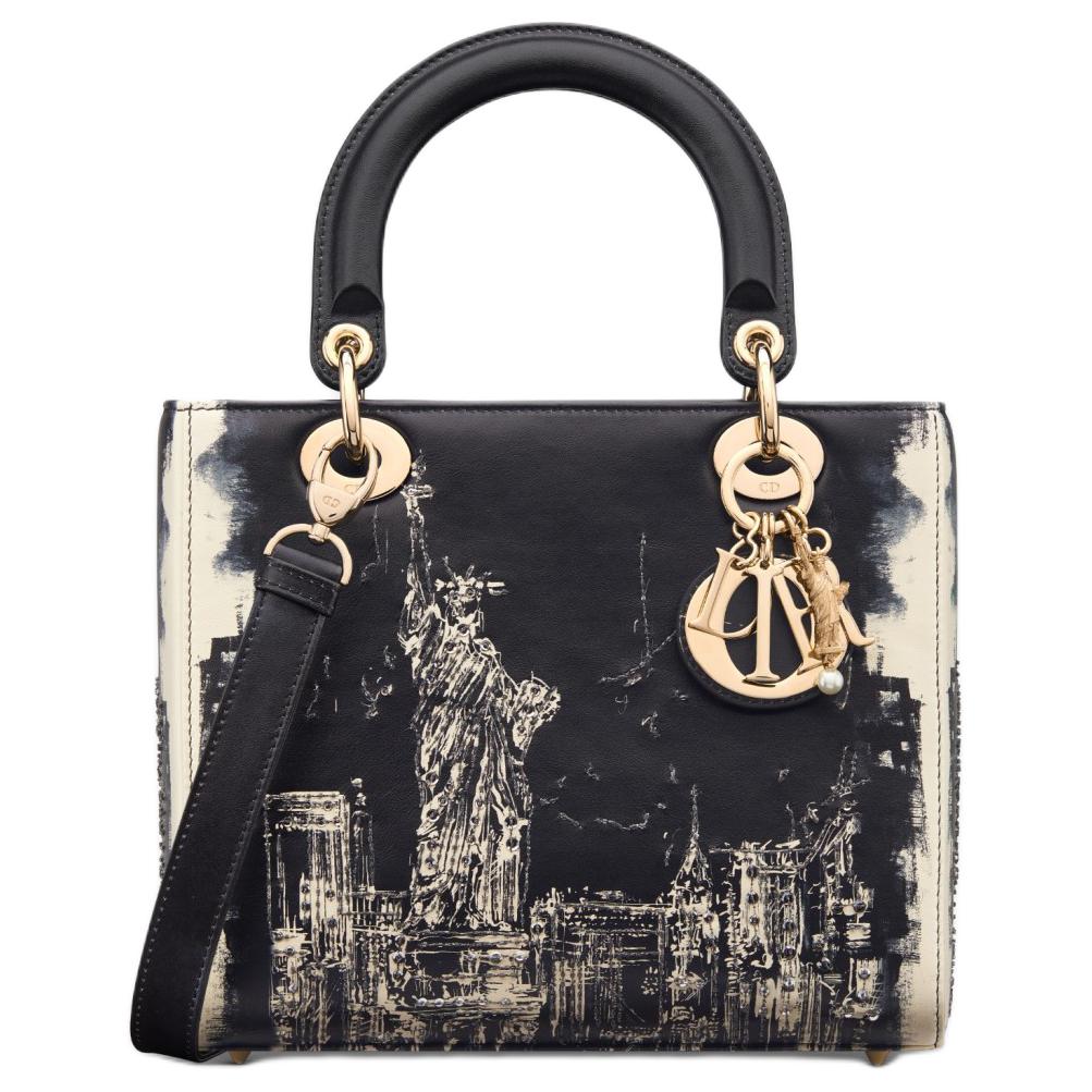 

DIOR Женская сумка из телячьей кожи через плечо на пояс среднего размера черная