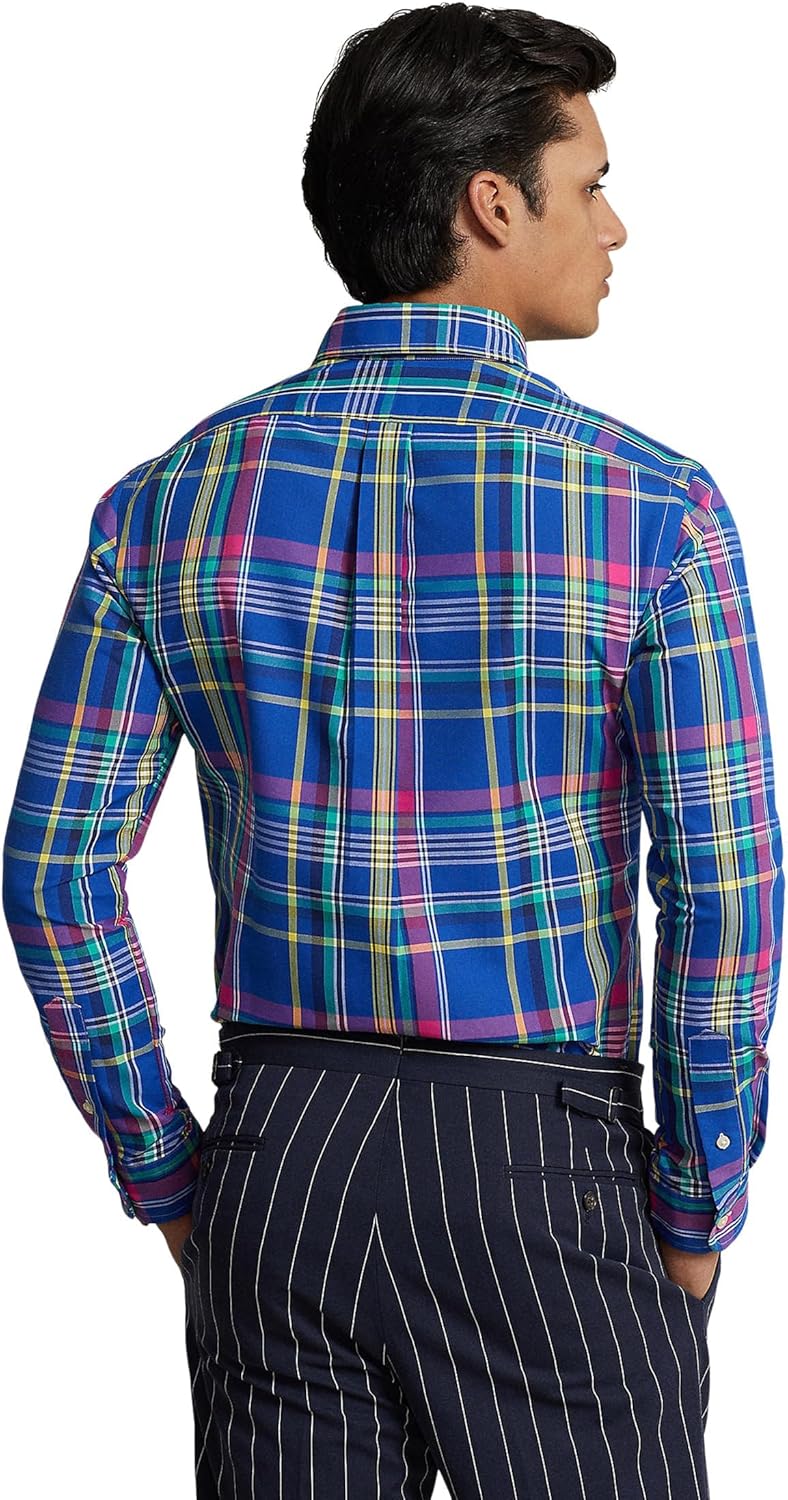 POLO RALPH LAUREN Мужская классическая фланелевая рубашка с длинным рукавом Performance, Royal/Pink Multi — фото 2