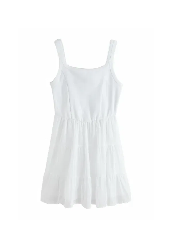 Платье мини Next, Tall fit square neck mini tiered summer dress, белое