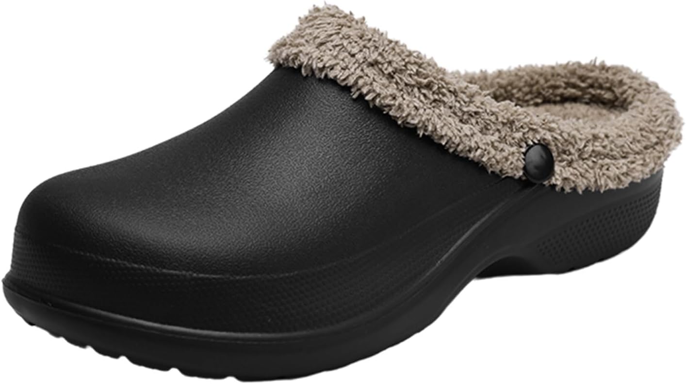 

Классические сабо с флисовой подкладкой, женские и мужские сабо с флисовой подкладкой, теплые тапочки с эффектом памяти, пушистые, для сада, с нескользящей подошвой, домашние тапочки для дома и улицы Generic, черный