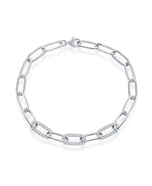 

Браслет из стерлингового серебра или позолоченный поверх стерлингового серебра с фианитами в виде скрепки Simona, silver