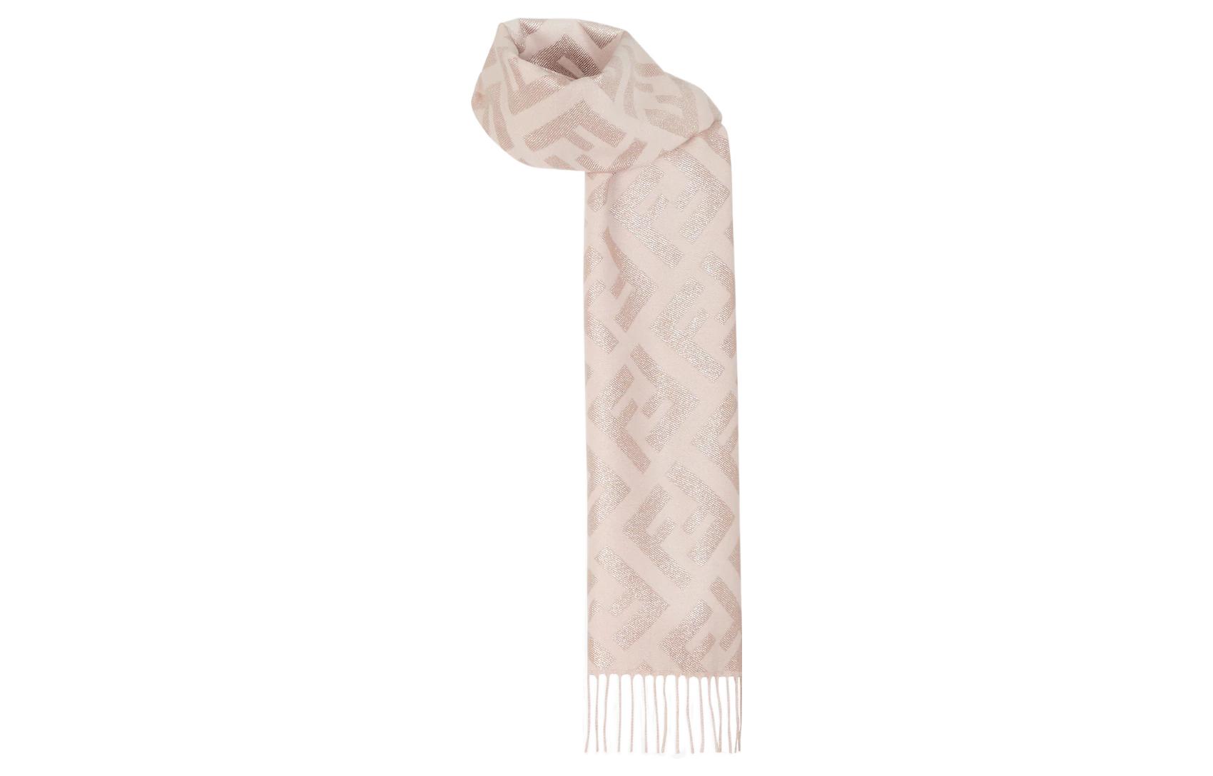 FENDI Французский жаккардовый шарф с бахромой, Pink — фото 2