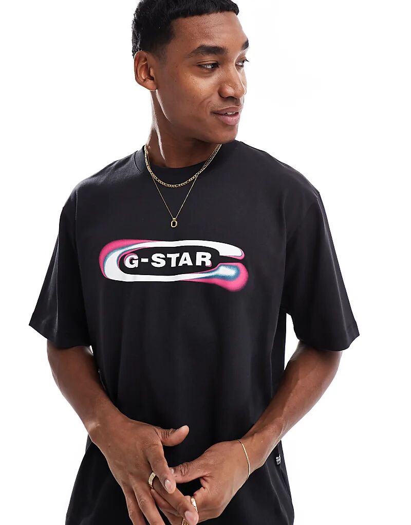 

Футболка oversize черного цвета с градиентным принтом логотипа old skool G-Star