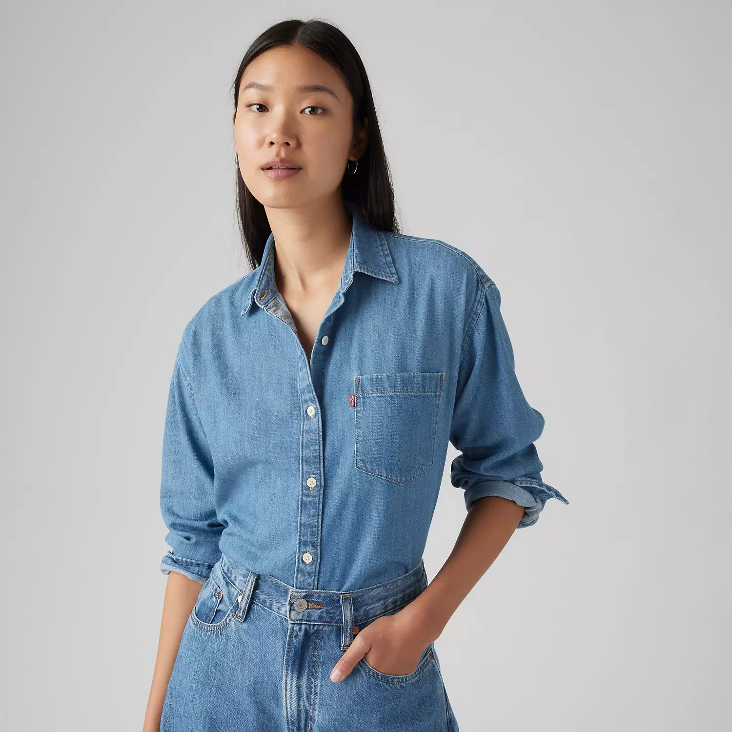 

Рубашка Harlie Boyfriend Linen+Denim Levi's, цвет Mid Recess - Medium Wash