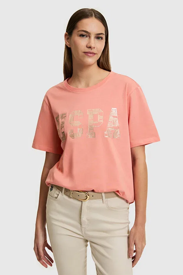 Женская хлопковая футболка с круглым вырезом U.S. Polo Assn., Coral