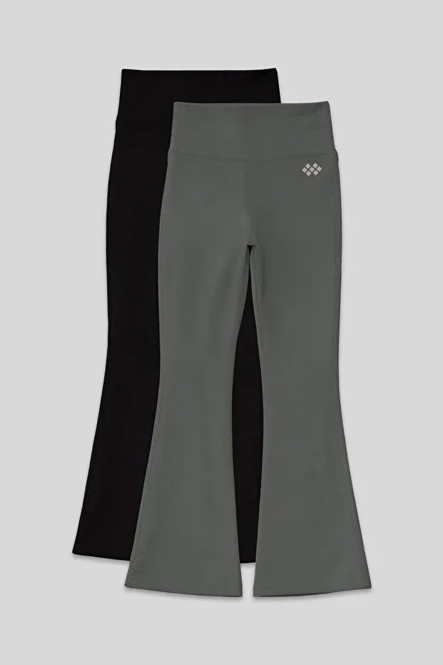 Детские леггинсы для девочек расклешенные Flexible flared pack Tommy Life, Black-Khaki