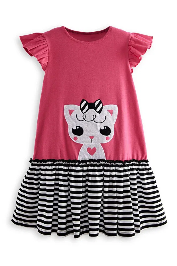 Детское платье для девочек с принтом Kitten Girl Denokids, Pink — фото 4