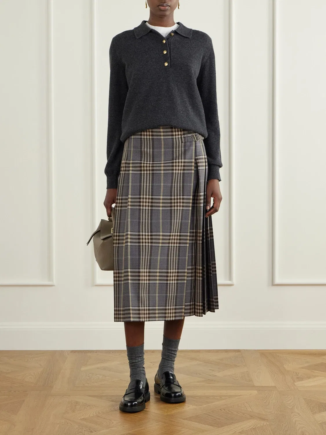 Плиссированная юбка миди из шерсти в клетку Burberry, бежевый — фото 2