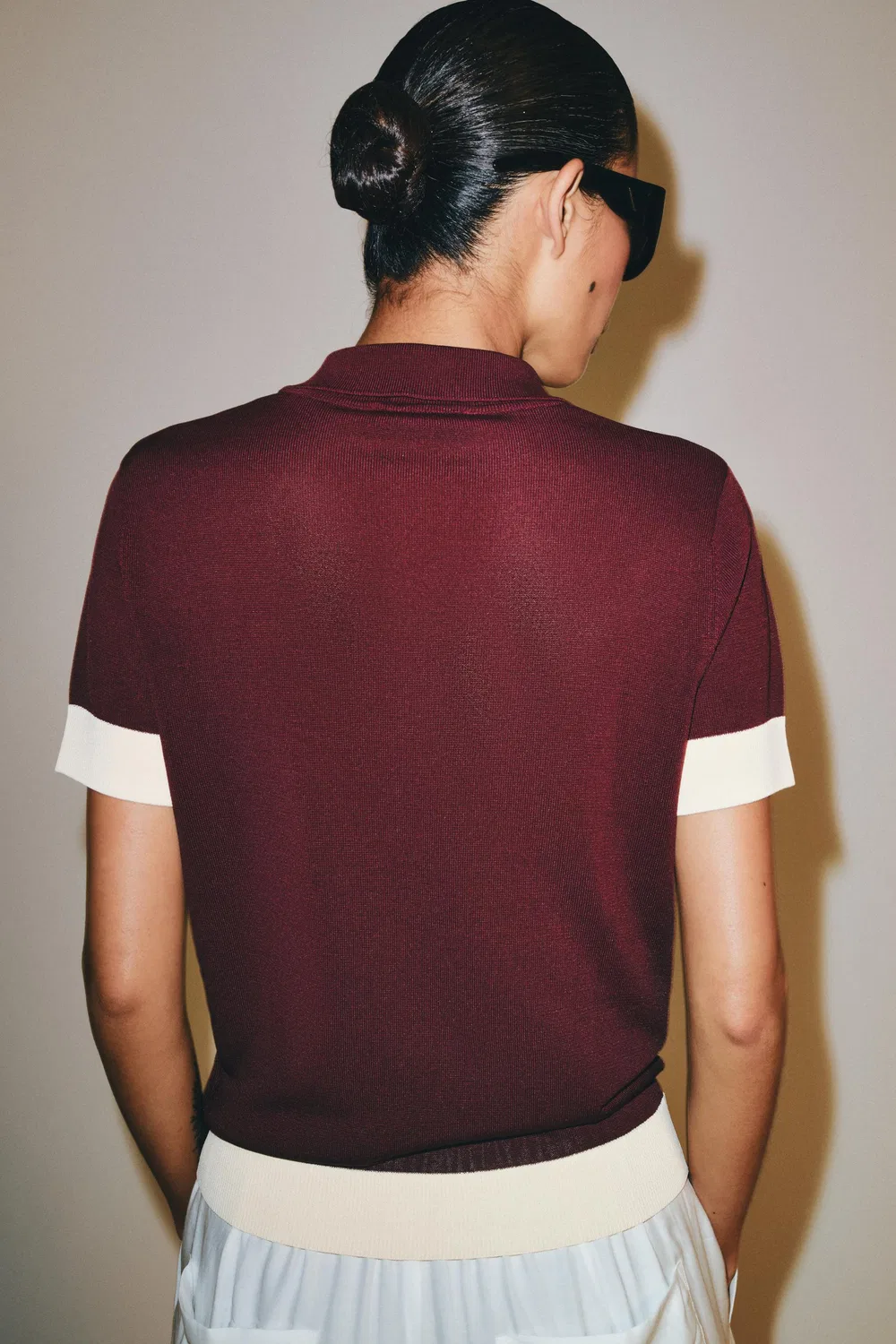 Вязаная рубашка-поло на молнии ZARA, Burgundy — фото 3