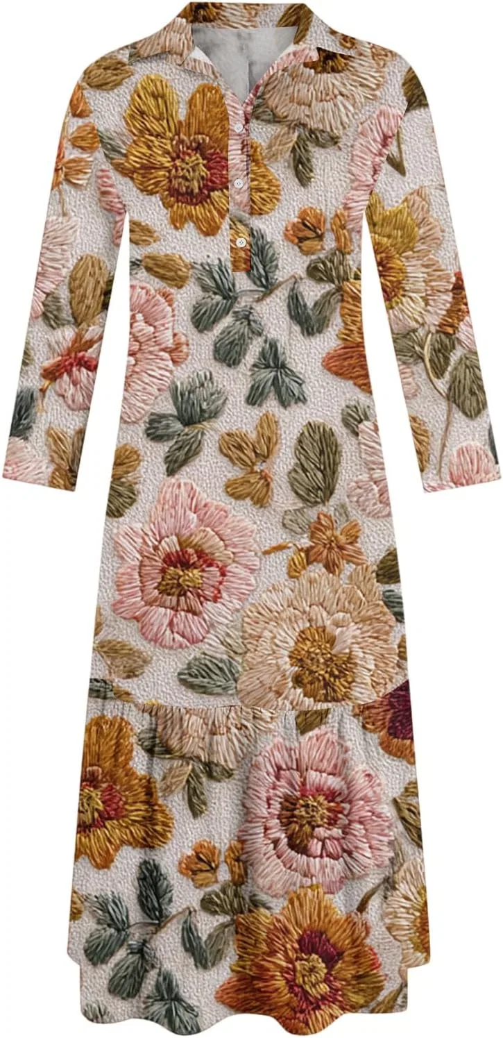 Повседневное макси-платье с цветочным принтом, Plus Size, коричневый — фото 4