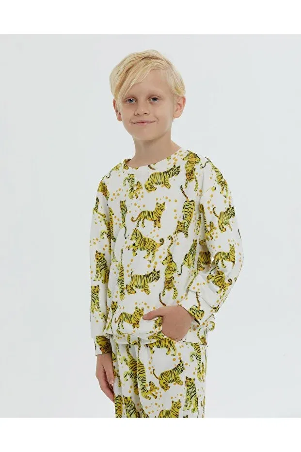 Детские свитшот для мальчиков с принтом Round Neck Tiger And Polka Dot Patterned Manimani, Original — фото 3