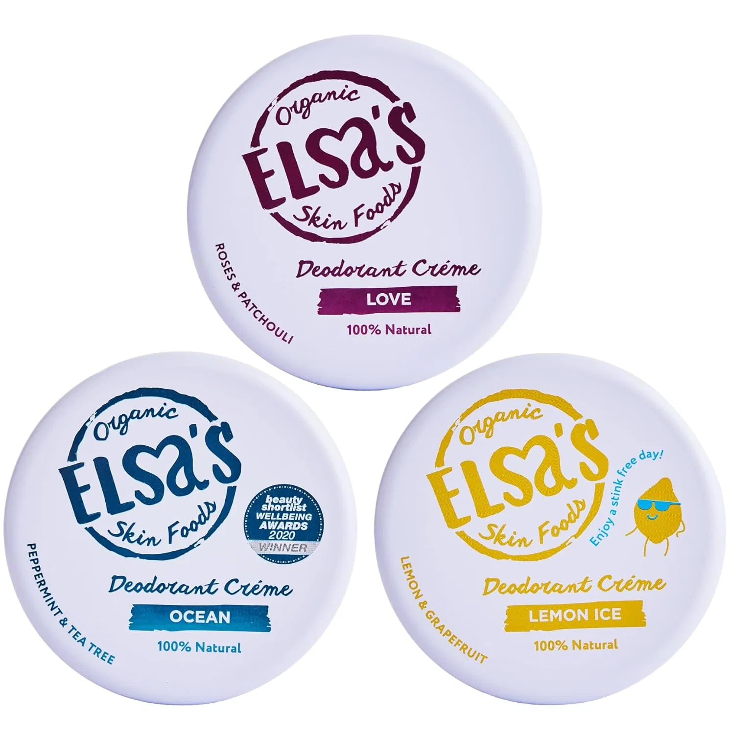 Натуральный крем-дезодорант, 3 шт, Elsa's Organic Skin Foods, Ocean Love Lemon Ice, 60 мл