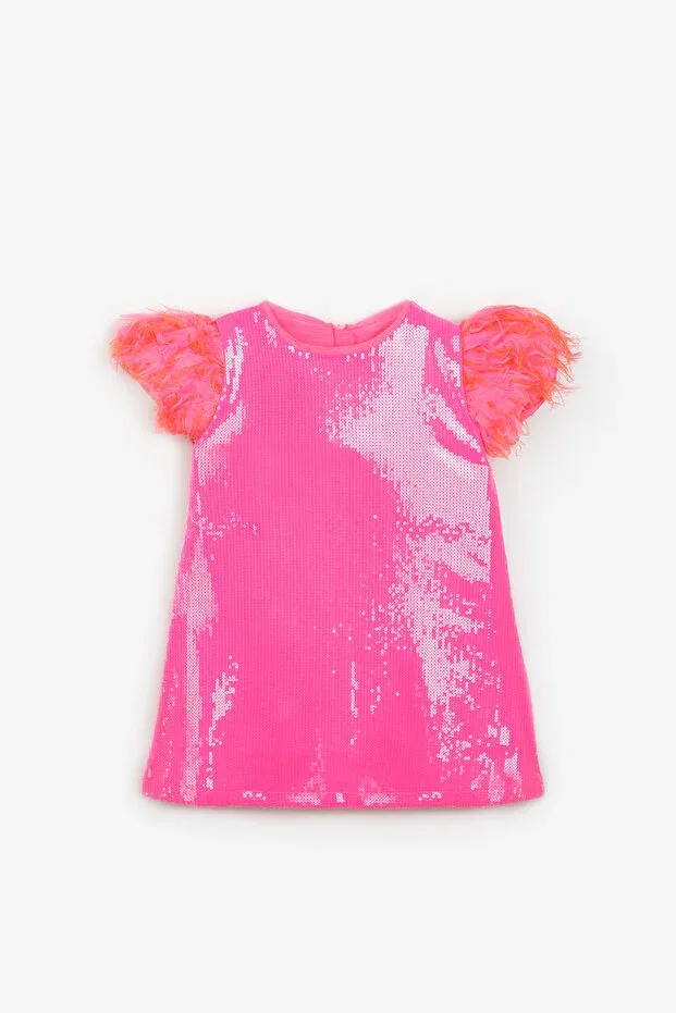 Детское платье для девочек с пайетками Fuchsia Sleeves Tassel Sequin Girls Dress Delit Le Mabelle, Fuchsia — фото 4
