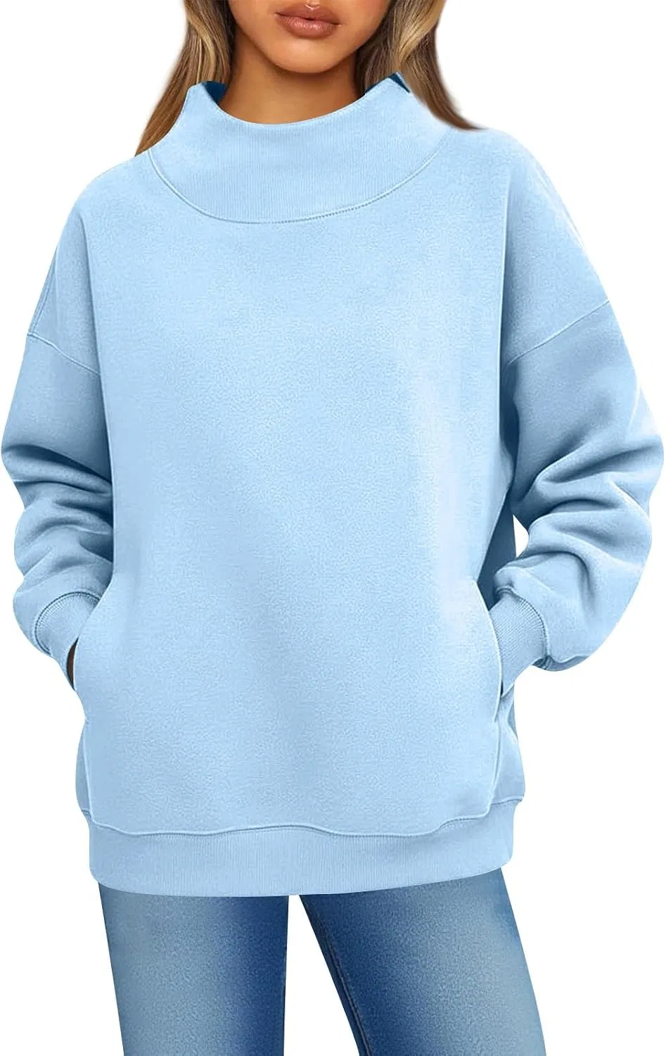 Женский свитшот Oversized Mock Neck Sweatshirt, голубой