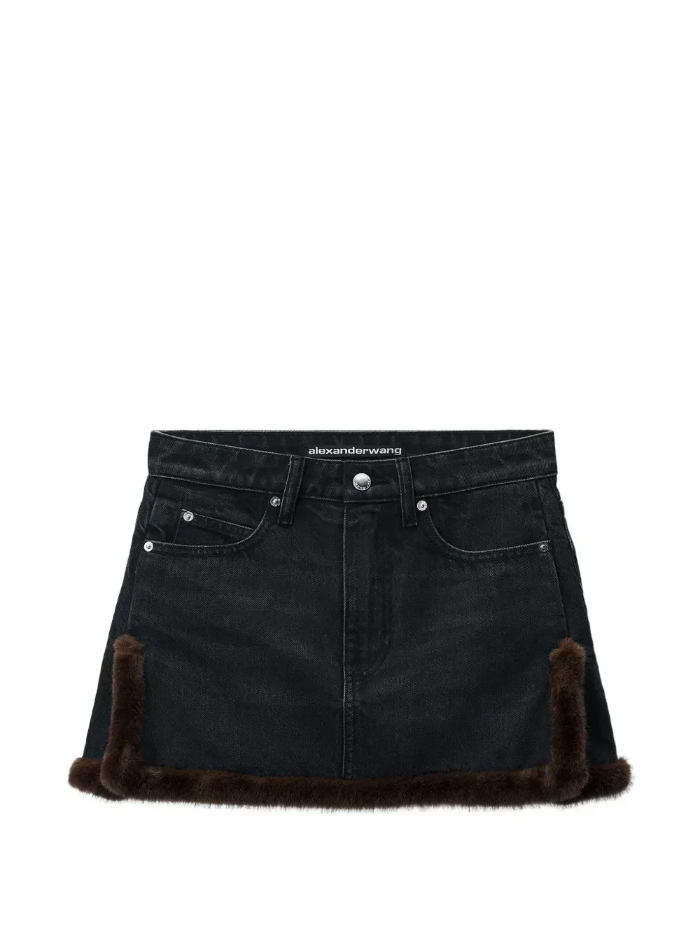 Джинсовая мини-юбка с отделкой из искусственной норки Alexander Wang, черный