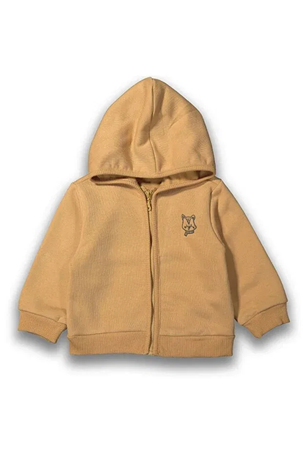 Детский кардиган для мальчиков с капюшоном Baby boy mustard cat embroidered simple hooded cardigan Generic Brands, Colored