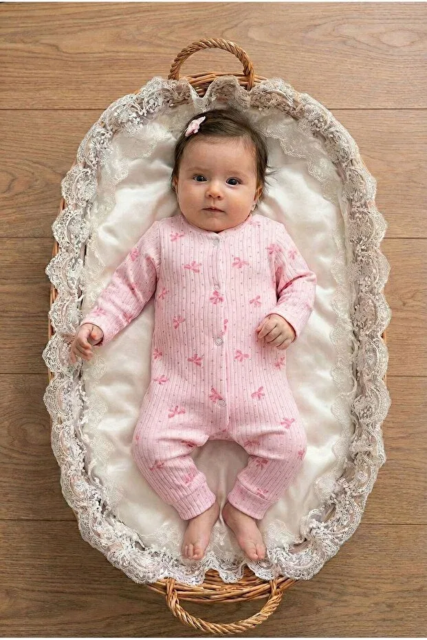 Детский комплект для новорожденных без манжет с принтом Yukobaby Bebeğiniz Için En Doğalı, Pink & White — фото 2