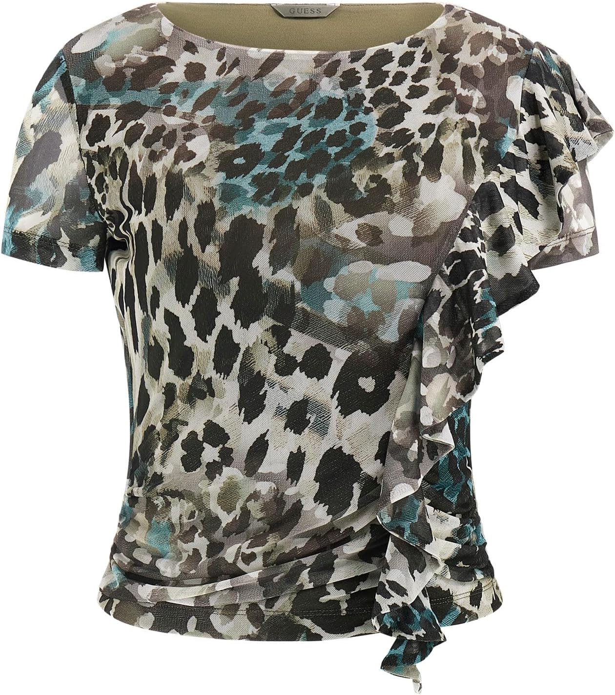 

GUESS Женская экологичная короткая футболка Verdiana с рюшами, Aquarelle Leopard Print, Коричневый, GUESS Женская экологичная короткая футболка Verdiana с рюшами, Aquarelle Leopard Print