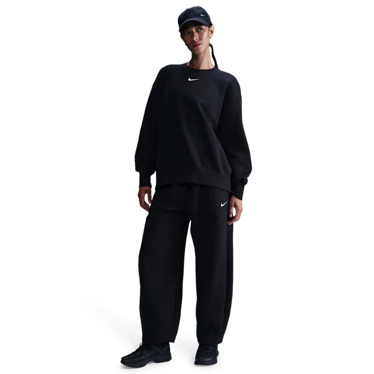 Женский флисовый свитшот оверсайз Nike NSW Phoenix Fleece OS Long Crew, цвет Black/Sail — фото 3