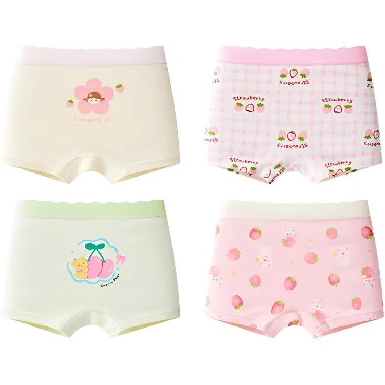 Детские трусы для девочек хлопковые набор из 4 штук Red Bean, 4-Pack - Apricot + Green + Pink + Light Pink